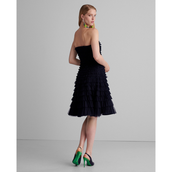 Deep Navy Jordynn Sequined Tulle Dress Ralph Lauren Collection 5