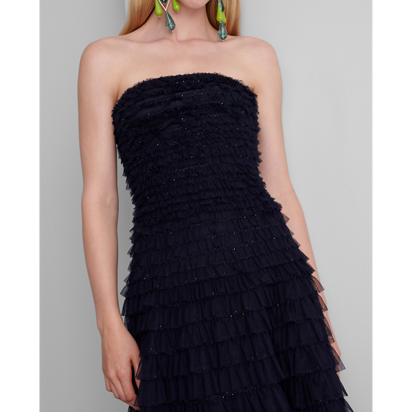 Deep Navy Jordynn Sequined Tulle Dress Ralph Lauren Collection 6
