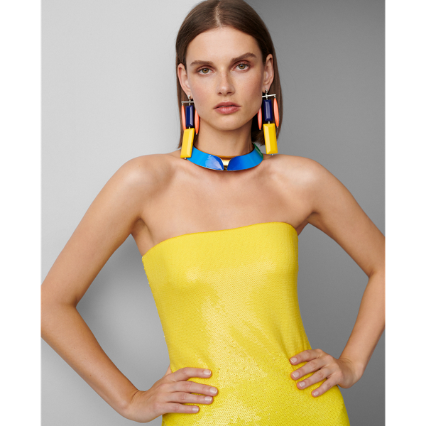 Yellow Landis Sequined Evening Gown Ralph Lauren Collection 4
