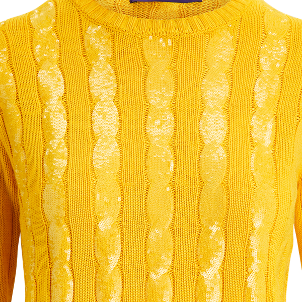 Yellow Sequined Silk Crewneck Jumper Ralph Lauren Collection 5
