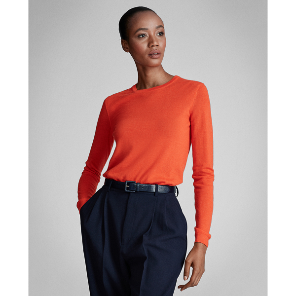 Bright Orange Cashmere Crewneck Sweater Ralph Lauren Collection 3