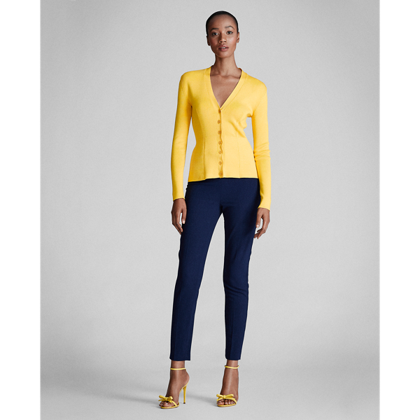 Yellow Silk Peplum Cardigan Ralph Lauren Collection 3