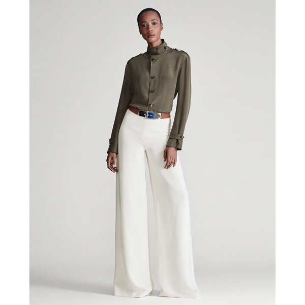 Olive Ansley Silk Marocain Shirt Ralph Lauren Collection 3