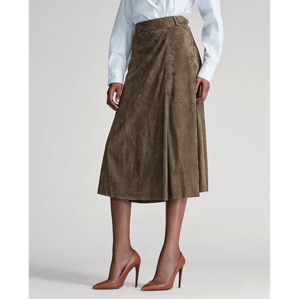 Olive Demi Lamb-Suede Wrap Skirt Ralph Lauren Collection 3