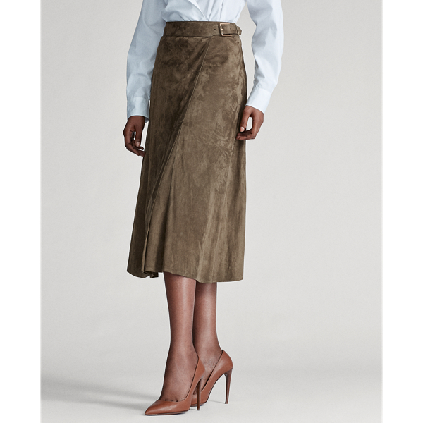 Olive Demi Lamb-Suede Wrap Skirt Ralph Lauren Collection 5