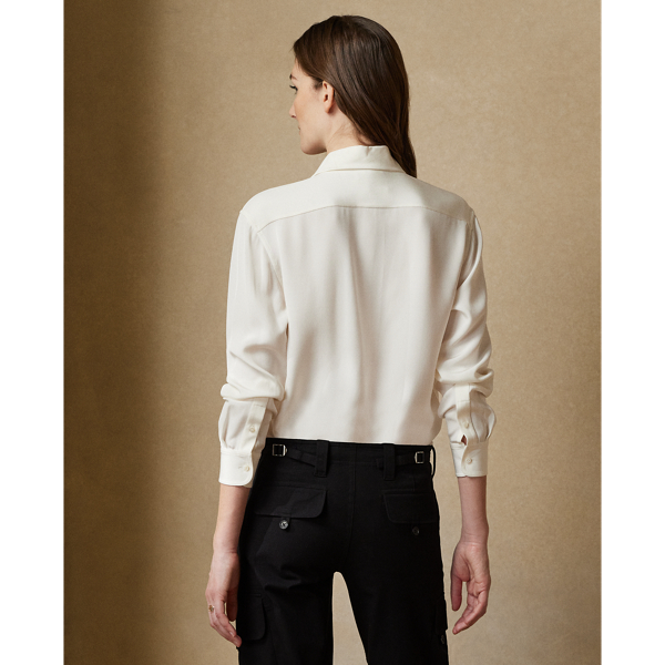 Capri ruimvallend zijden cr&ecirc;pe overhemd Ralph Lauren Collection in Wit 5