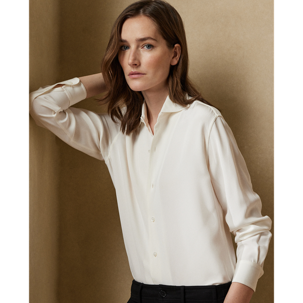 Capri ruimvallend zijden cr&ecirc;pe overhemd Ralph Lauren Collection in Wit 6