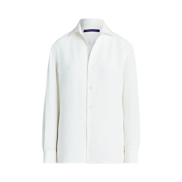 Capri ruimvallend zijden cr&ecirc;pe overhemd Ralph Lauren Collection in Wit 2