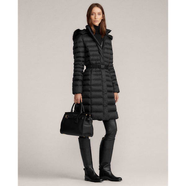 Black Demi Faux-Fur-Trim Down Coat Ralph Lauren Collection 4