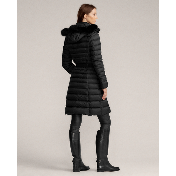 Black Demi Faux-Fur-Trim Down Coat Ralph Lauren Collection 5
