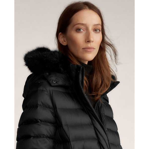 Black Demi Faux-Fur-Trim Down Coat Ralph Lauren Collection 7