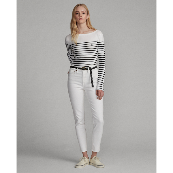 Striped Cotton Boatneck Shirt Polo Ralph Lauren in 103 White/ Polo Black 3