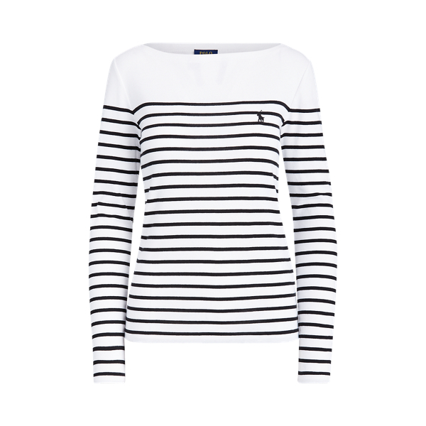 Striped Cotton Boatneck Shirt Polo Ralph Lauren in 103 White/ Polo Black 2