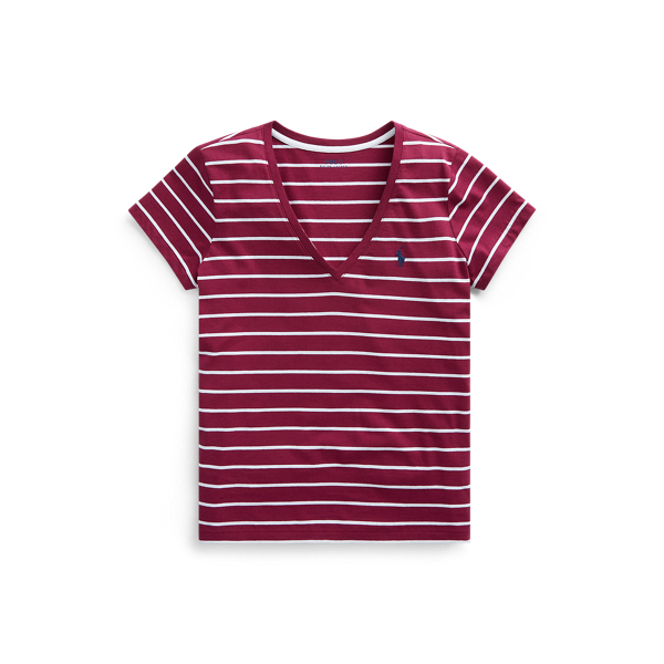 Maglietta in cotone a righe con scollo a V Polo Ralph Lauren in 1