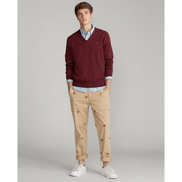Classic Wine Heather Cotton V-Neck Jumper Polo Ralph Lauren 3