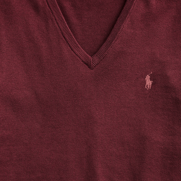 Classic Wine Heather Cotton V-Neck Jumper Polo Ralph Lauren 7