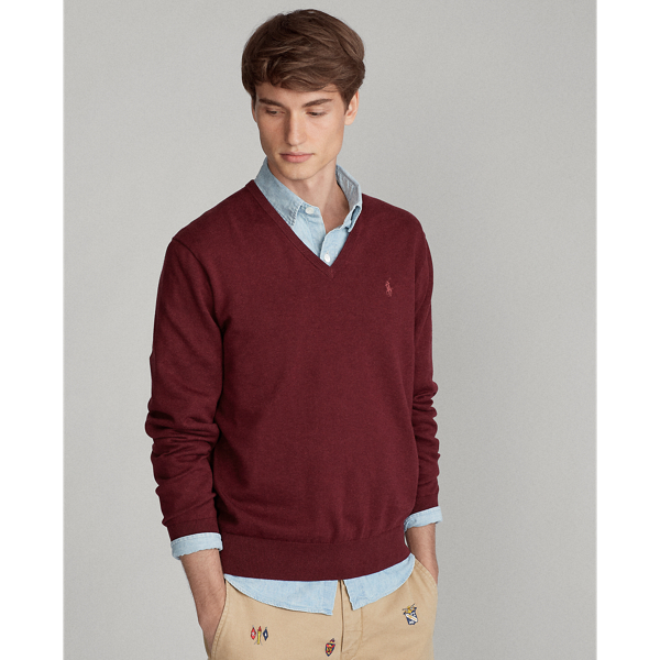 Classic Wine Heather Cotton V-Neck Jumper Polo Ralph Lauren 4