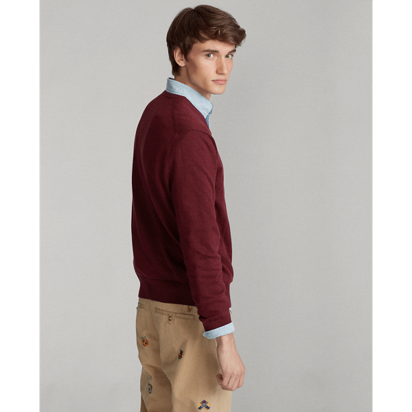 Classic Wine Heather Cotton V-Neck Jumper Polo Ralph Lauren 5