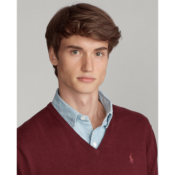Classic Wine Heather Cotton V-Neck Jumper Polo Ralph Lauren 6