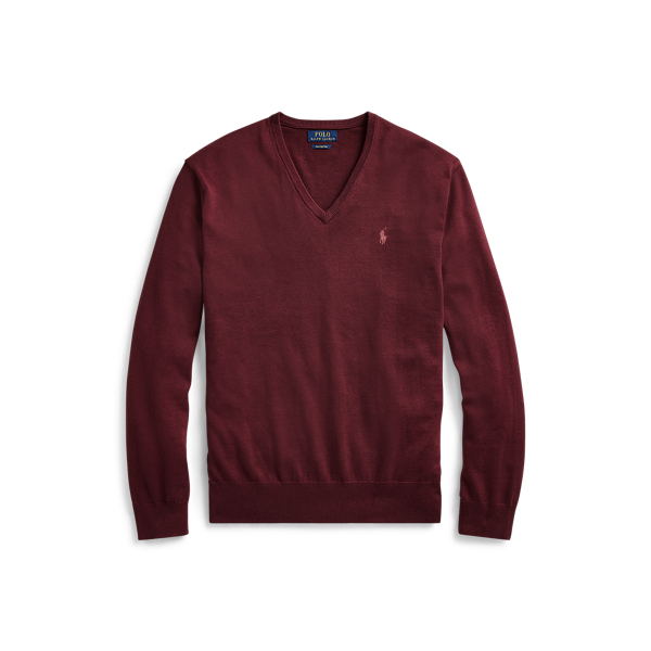 Classic Wine Heather Cotton V-Neck Jumper Polo Ralph Lauren 2