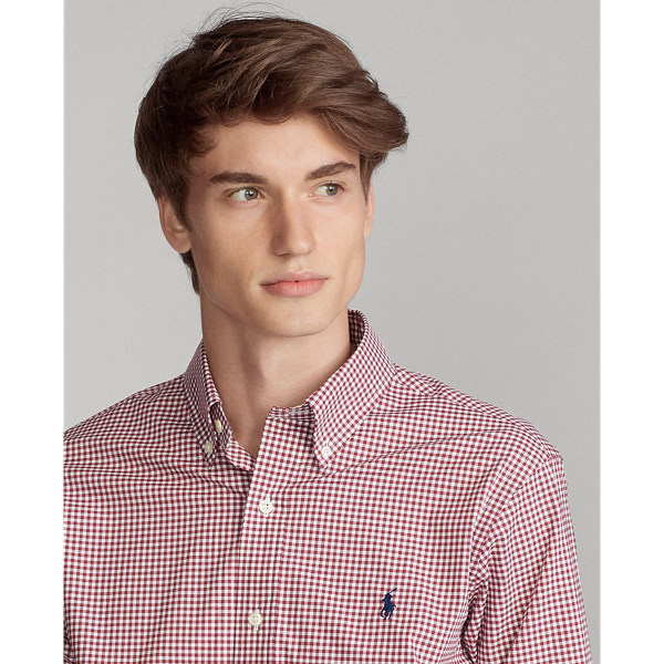 Burgundy/White Classic Fit Poplin Shirt Polo Ralph Lauren 6