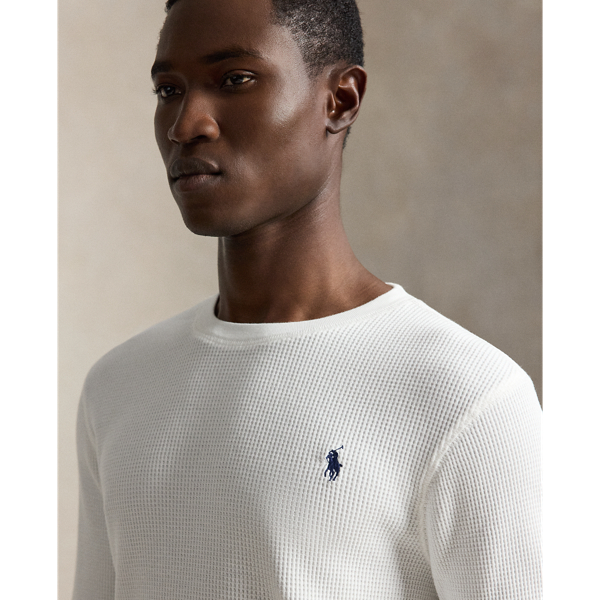 V&aring;ffelstickad bomullstr&ouml;ja med rund hals Polo Ralph Lauren i Vit 5