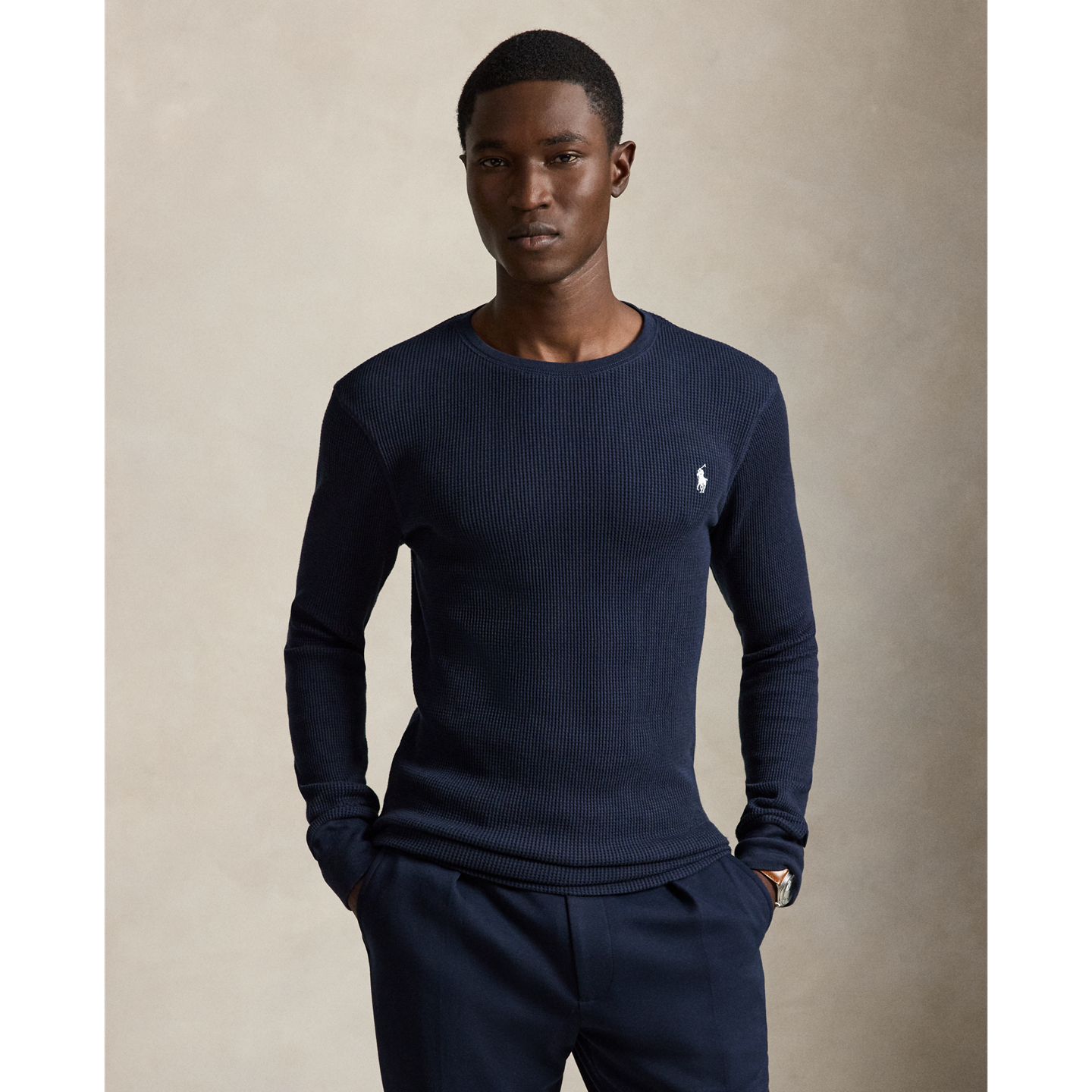 Polo Ralph Lauren Мужской хлопковый джемпер Ralph Lauren вафельной вязки, цвет: Тёмно-синий — фото 4