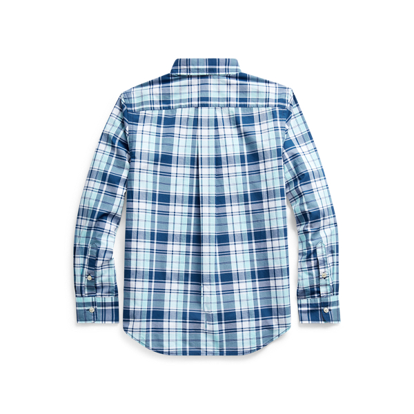 Aqua/White Plaid Cotton Poplin Shirt Boys 8-20 2