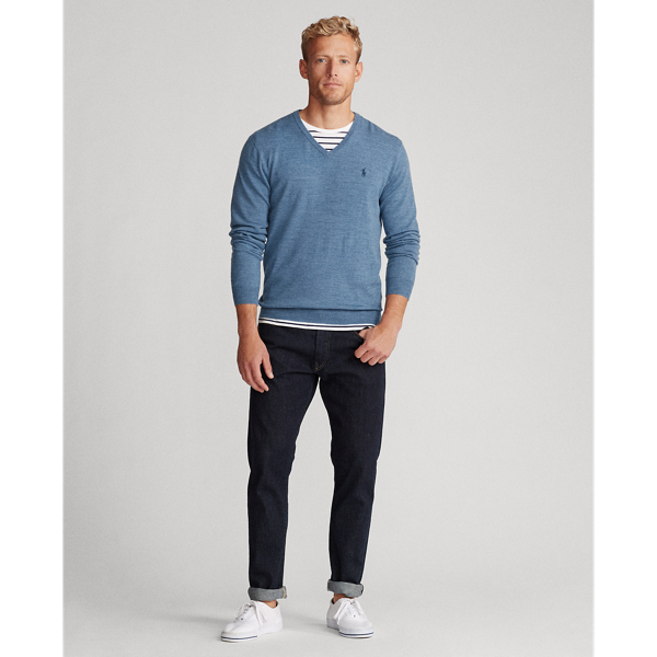 Light Chambray Heather Washable Merino Wool Jumper Polo Ralph Lauren 3