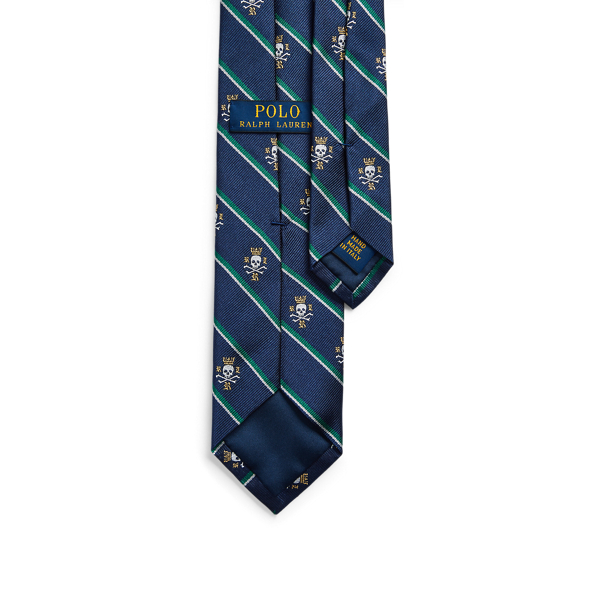 Navy/Green/Gold Stripes & Skulls Narrow Tie Polo Ralph Lauren 1