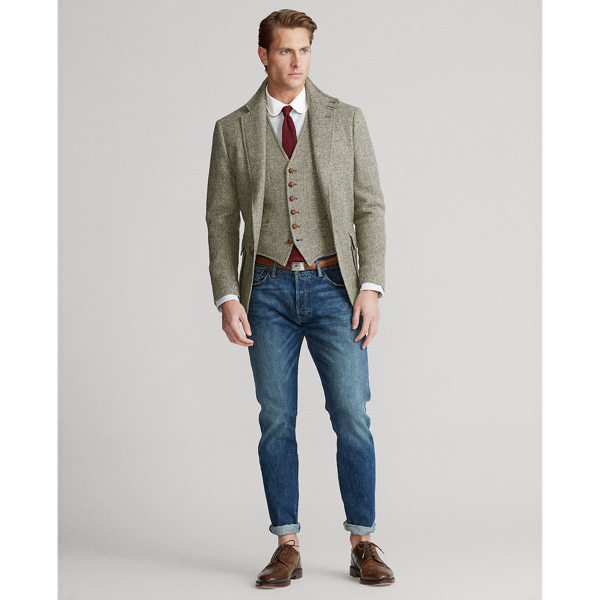 Grey/Cream Herringbone Wool Waistcoat Polo Ralph Lauren 3