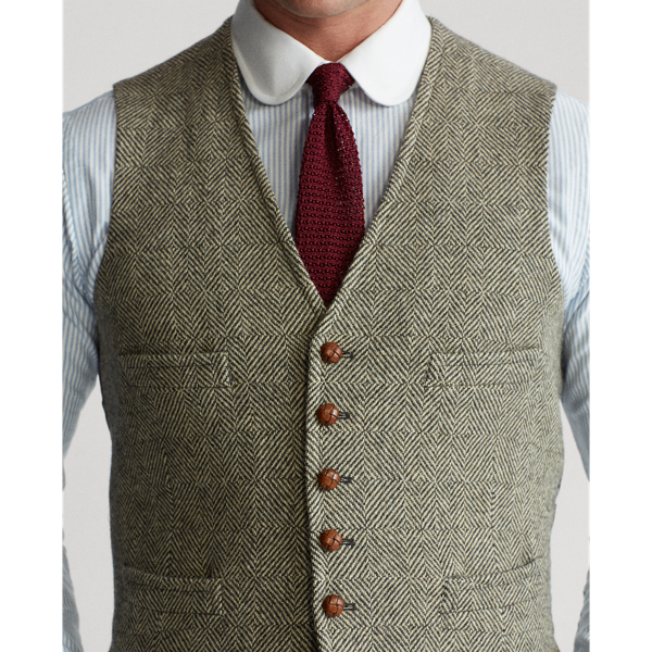 Grey/Cream Herringbone Wool Waistcoat Polo Ralph Lauren 5