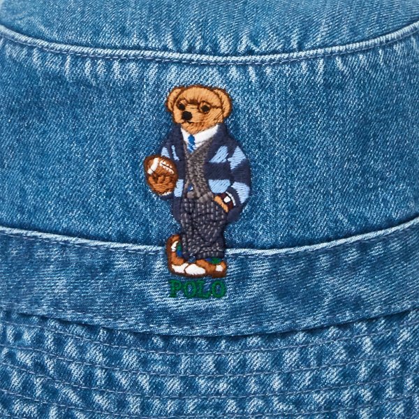 Light Wash W/ Greys Hall Polo Bear Denim Bucket Hat Polo Ralph Lauren 3