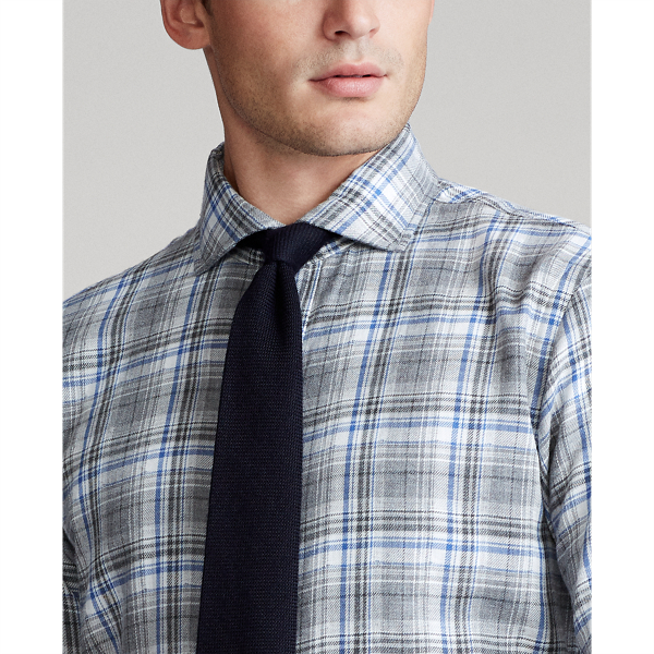 Grey Heather/Blue Multi Slim Fit Plaid Shirt Polo Ralph Lauren 6