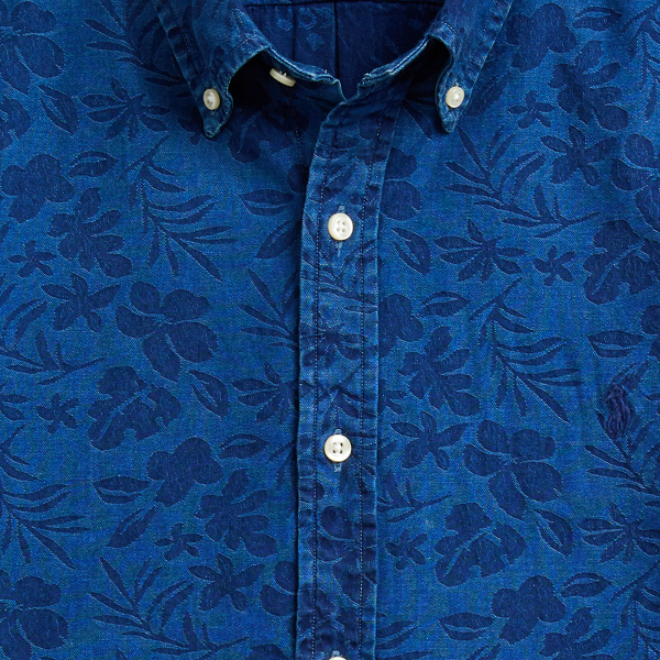Indigo Jacquard Slim Fit Floral Jacquard Shirt Polo Ralph Lauren 6