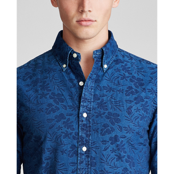 Indigo Jacquard Slim Fit Floral Jacquard Shirt Polo Ralph Lauren 5