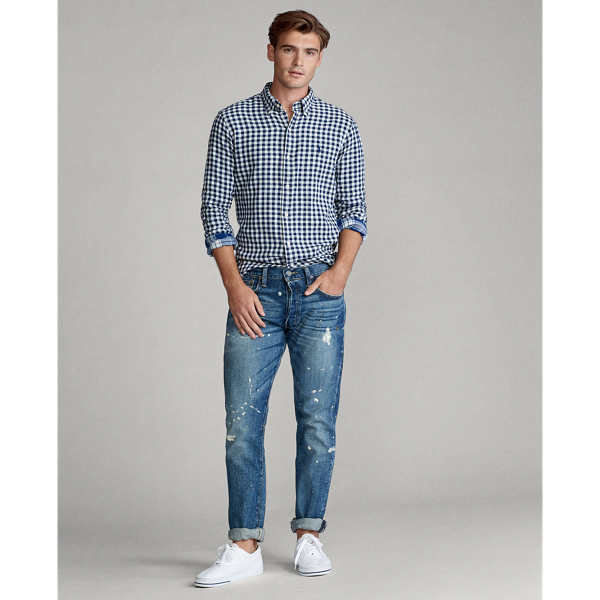 Navy/Cream Slim Fit Checked Shirt Polo Ralph Lauren 3