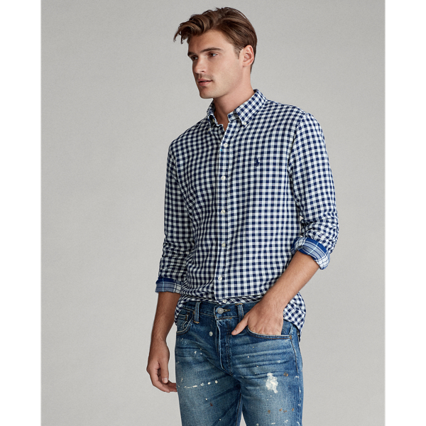 Navy/Cream Slim Fit Checked Shirt Polo Ralph Lauren 4