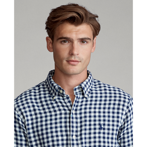 Navy/Cream Slim Fit Checked Shirt Polo Ralph Lauren 6