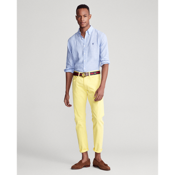 Light Blue/White Custom Fit Striped Linen Shirt Polo Ralph Lauren 3