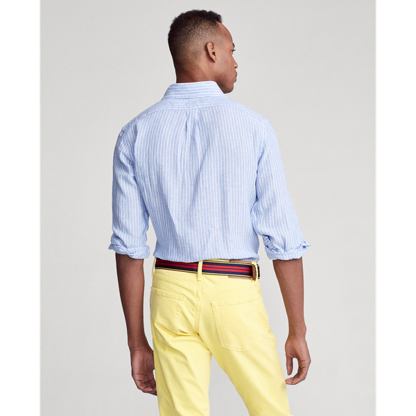 Light Blue/White Custom Fit Striped Linen Shirt Polo Ralph Lauren 4