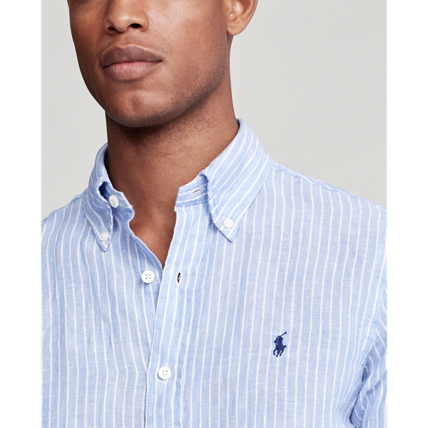 Light Blue/White Custom Fit Striped Linen Shirt Polo Ralph Lauren 5