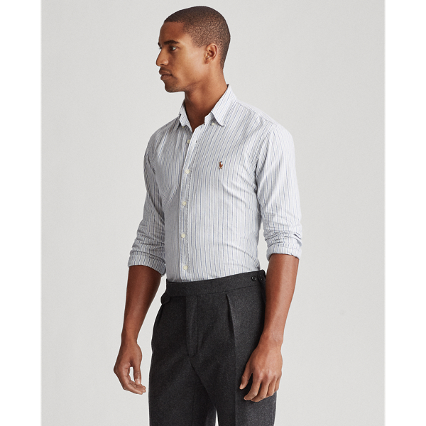 Heather Grey/White Custom Fit Striped Shirt Polo Ralph Lauren 4