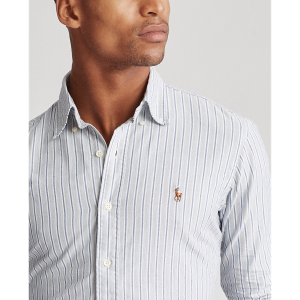 Heather Grey/White Custom Fit Striped Shirt Polo Ralph Lauren 6