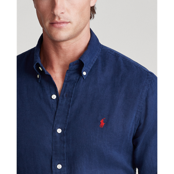 Newport Navy Slim Fit Linen Shirt Polo Ralph Lauren 6