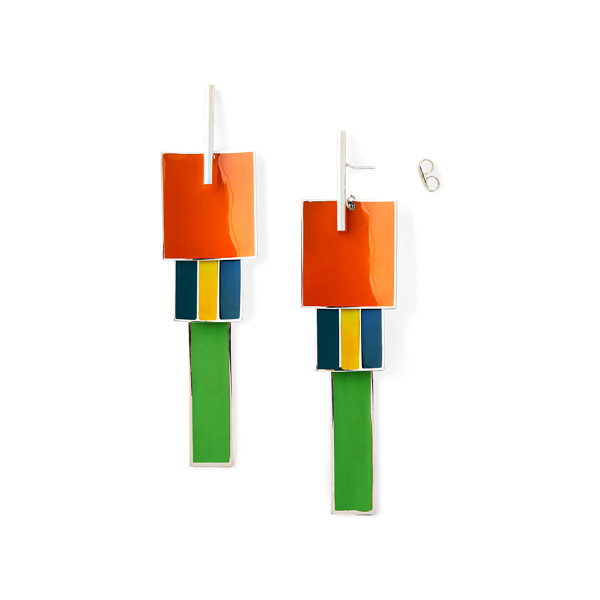Orange/Green/Yellow Silver Pendulum Earrings Ralph Lauren Collection 2