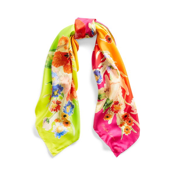 Ombre-Floral Silk Scarf