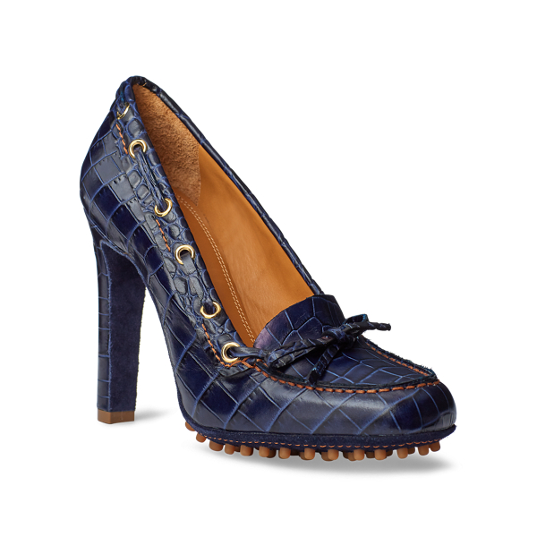 Lux Navy Lorean Embossed Calfskin Pump Ralph Lauren Collection 2