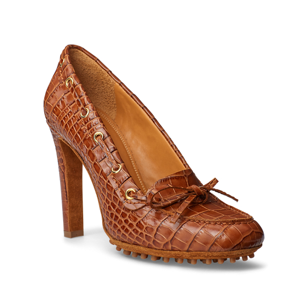 Tan Lorean Embossed Calfskin Pump Ralph Lauren Collection 2