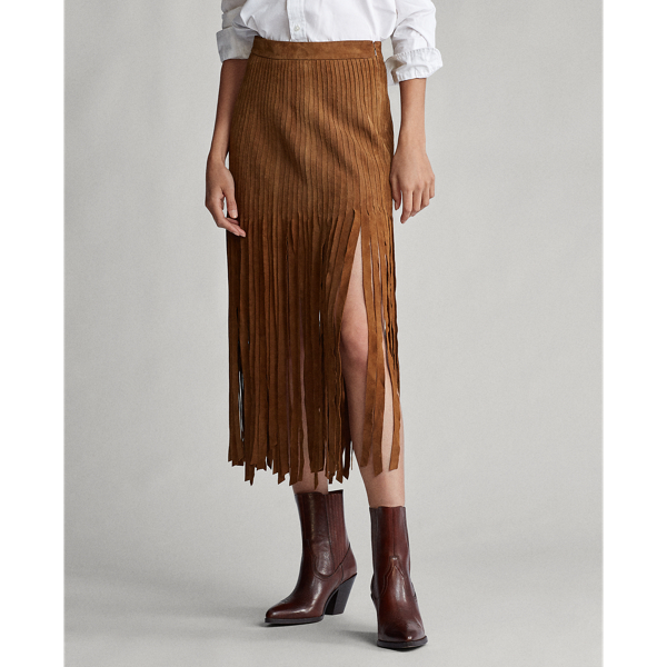 Pale Russet Fringe-Trim Suede Skirt Polo Ralph Lauren 4